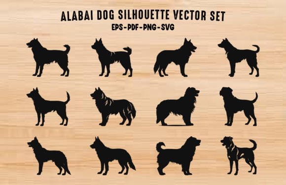 Alabai Dog Silhouettes Black Vector Set