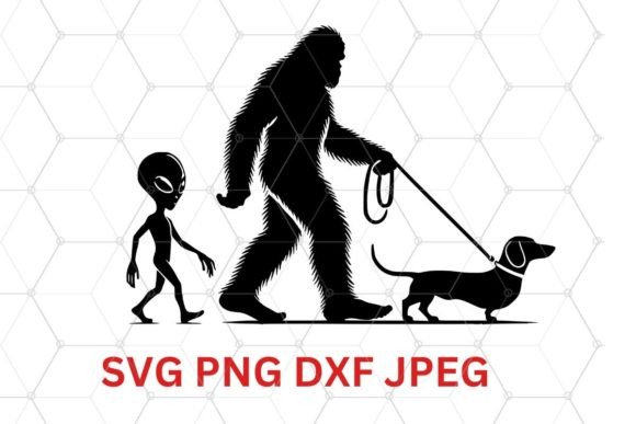 Bigfoot Alien Walking Dog Silhouette Dig