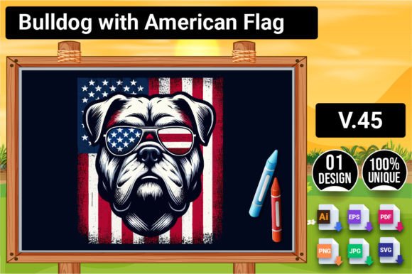 Bulldog with American Flag V.45