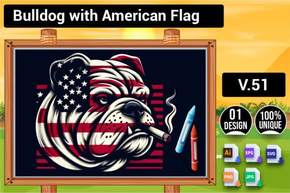 Bulldog with American Flag V.51
