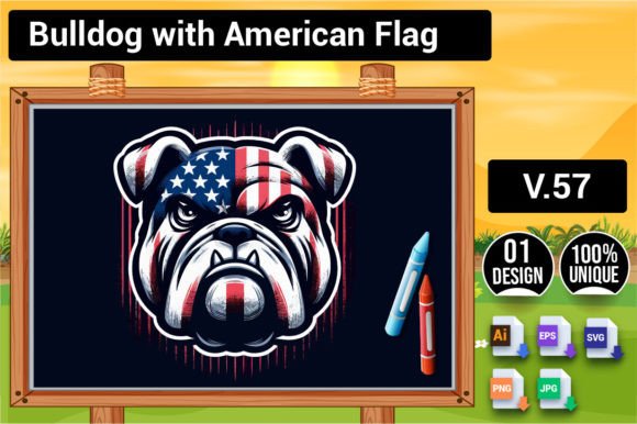 Bulldog with American Flag V.57