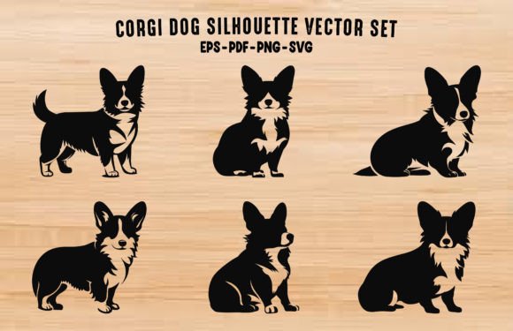 Corgi Dog Silhouettes Black Vector Set