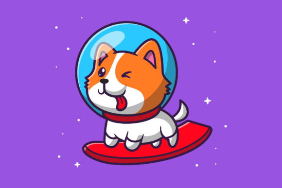 Cute Astronaut Dog Surfing in Space