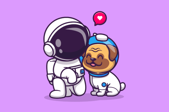 Cute Astronaut with Pug Dog Cartoon