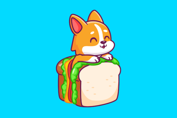 Cute Corgi Dog in Sandwich Cartoon
