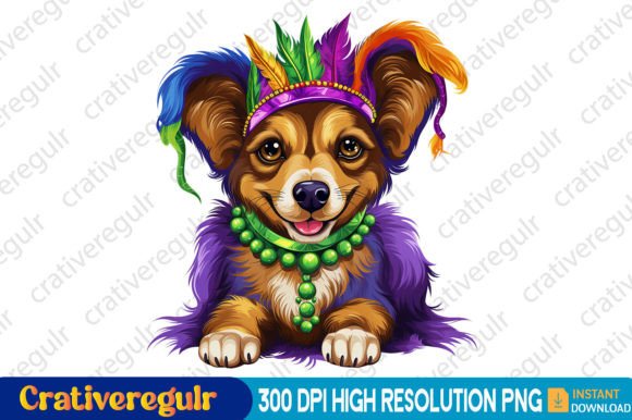 Cute Dog Mardi Gras Sublimation Clipart