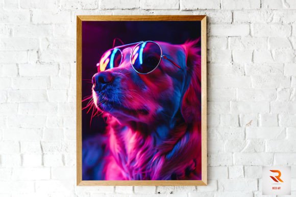 Cute Dog Under Neon Lights Wall Art