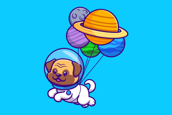 Cute Pug Dog Astronaut Floating Cartoon