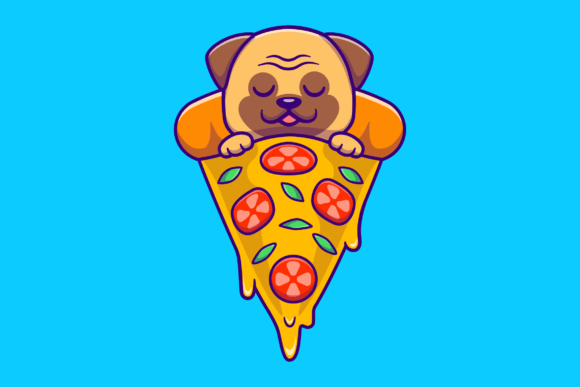 Cute Pug Dog on Pizza
