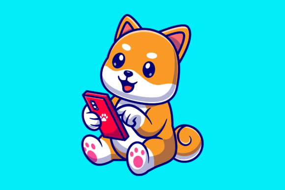 Cute Shiba Inu Dog Operating Phone