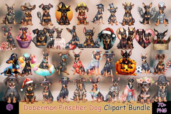 Doberman Pinscher Dog Clipart Bundle
