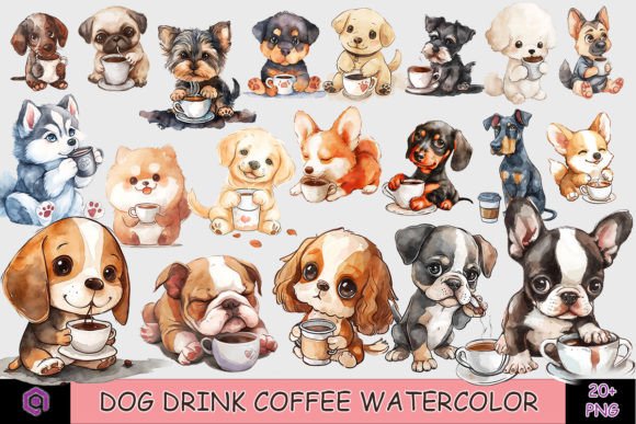 Dog Drink Coffee Clipart Bundle
