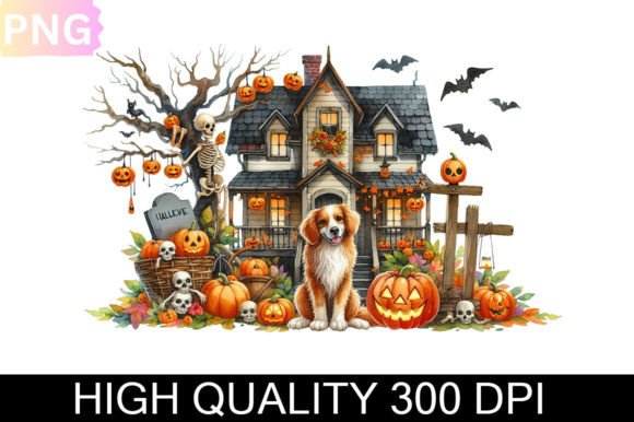 Halloween House and Dog Clipart Design