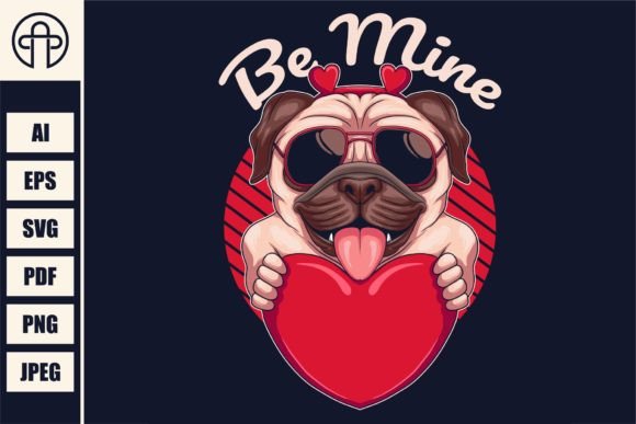 Pug Dog Hug Heart Vector Illustration