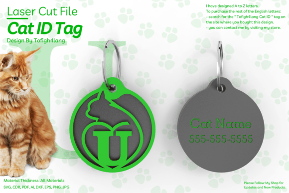 U Cat ID Tag Laser Cut File SVG