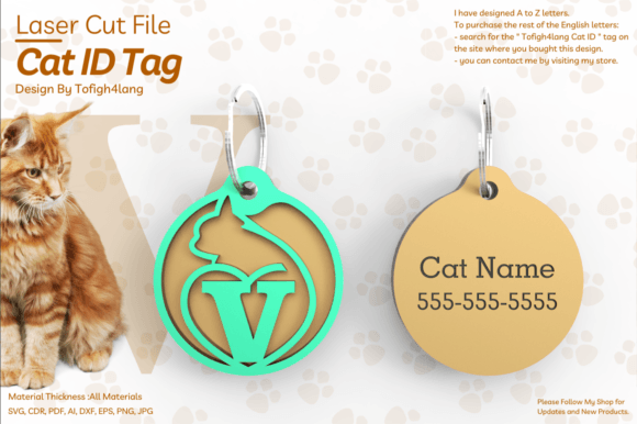V Cat ID Tag Laser Cut File SVG