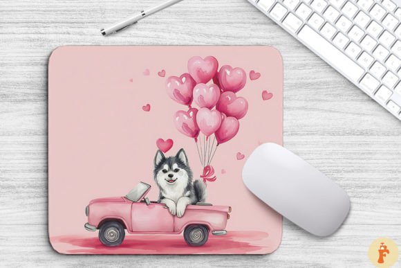 Valentine’s Dog in Pink Car Background