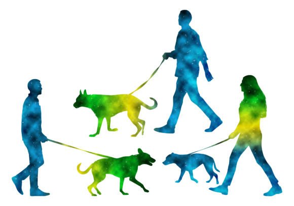 Watercolor Walks with Dog Owner Vector