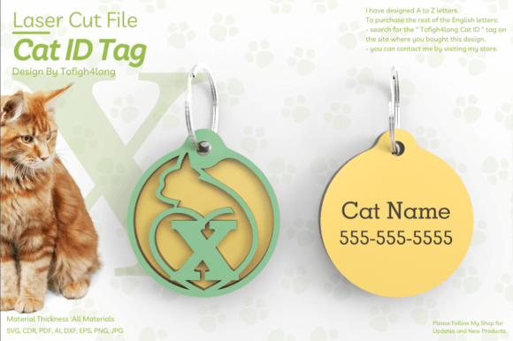 X Cat ID Tag Laser Cut File SVG